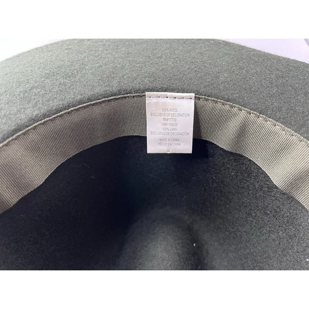 Vtg Forest Green 100% Wool Wide‎ Brim Fedora Hat Ribbon Band Indie Dark Academia